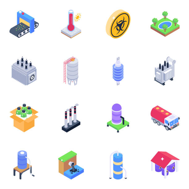 ilustrações de stock, clip art, desenhos animados e ícones de ecology isometric icons vectors pack - sewage pond