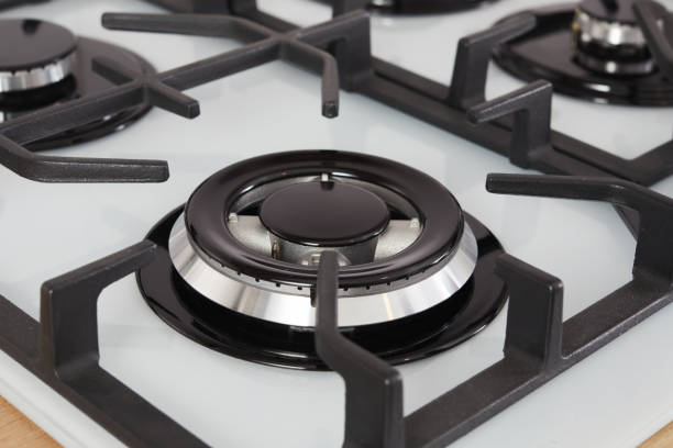 istock Gas stove burner close-up. Empty gas hob in the kitchen interior. 1285501265