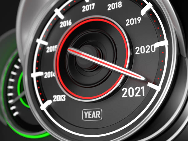 istock Year 2021 on a Modern Car Speedometer Countdown Concept 1285502679