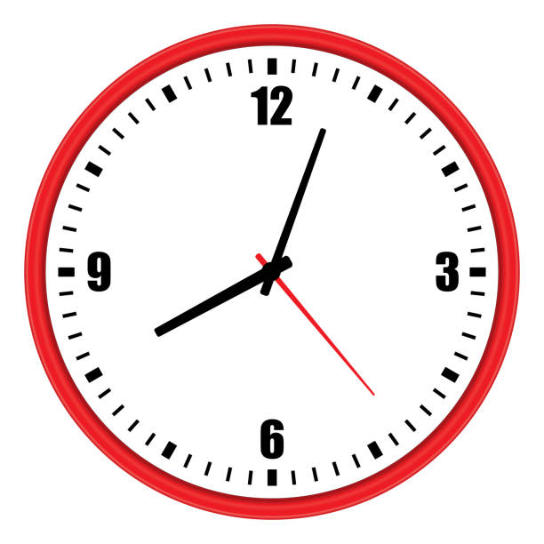 illustrations, cliparts, dessins animés et icônes de illustration vectorielle de l’horloge rouge de mur au-dessus du blanc - clock wall clock face clock hand