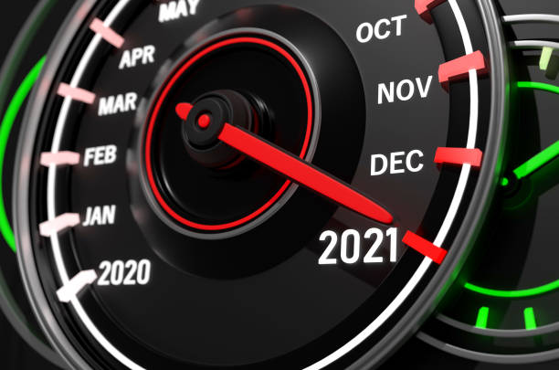 istock Year 2021 on a Modern Car Speedometer Countdown Concept 1285506108