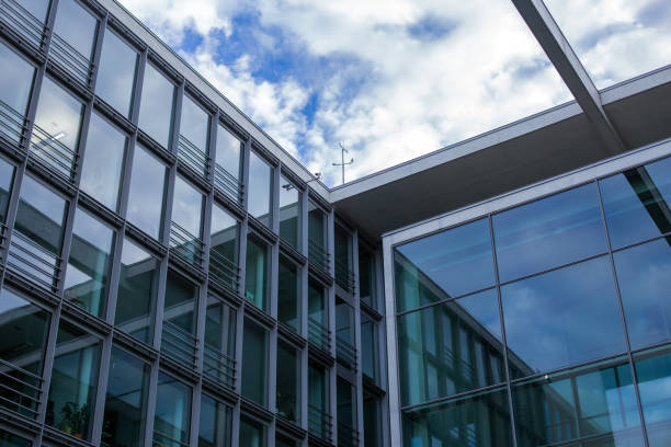 istock Business center, black glass texture, modern office buildings 1285508410