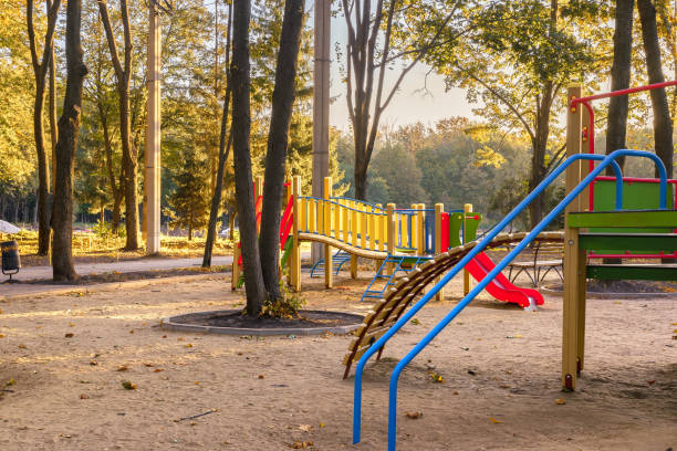 istock Empty playground at sunrise in autumn scenery 1285508791