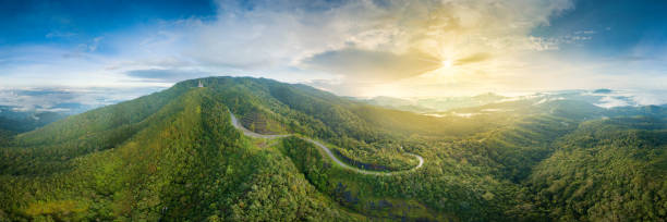 inthanon highest mountain of thailand landmark nature travel places of chiangmai panorama aerial view - landscape forest asia mountain photos et images de collection