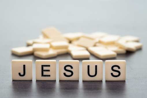 The word JESUS spelt out from game letters.
***Inspector Note :- Please note that these plastic letters are not from a Scrabble board game, they are simply similar ***