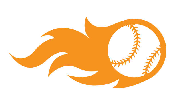Vector illustration of baseball ball with fire flame graphics Vector illustration of baseball ball with simple flame shape. Ideal for sticker, decal, sport logo and any kind of decoration. baseball base icon stock illustrations
