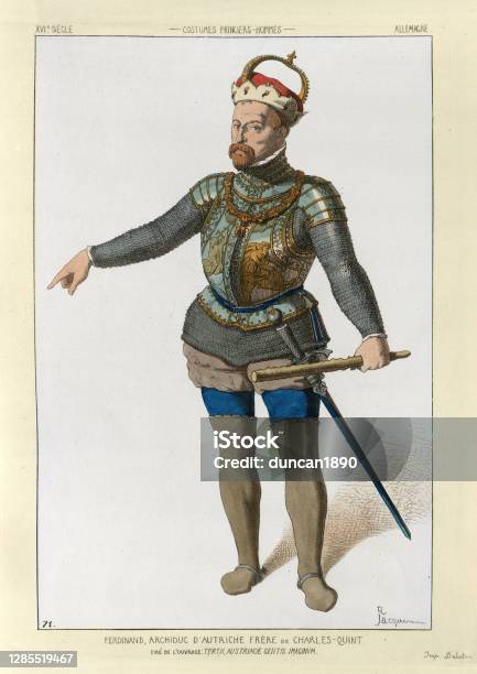 오스트리아 대공페르디난드 후기 성로마 황제 인물 사진에 대한 스톡 벡터 아트 및 기타 이미지 - 인물 사진, 중세, 16세기 스타일