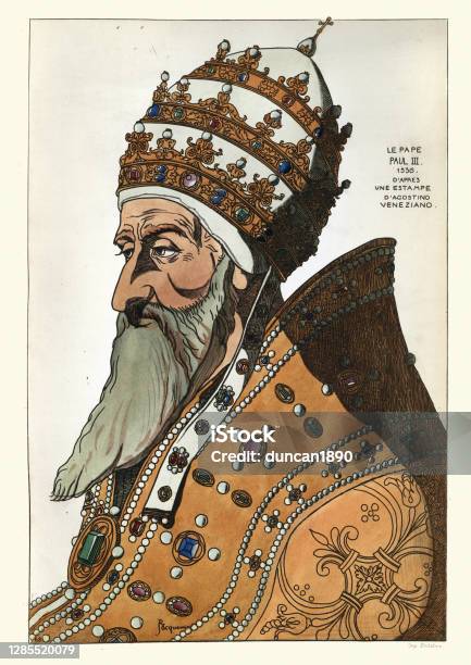Pope Paul Iii 1536 After A By Veneziano Stock Illustration - Download Image Now - iStock
