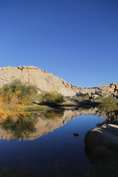 istock A huge rock formation beside it's reflection on a lake at Barker Dam 1285526005