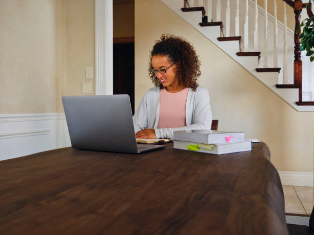 istock Woman Studying Online in a Home 1285529040