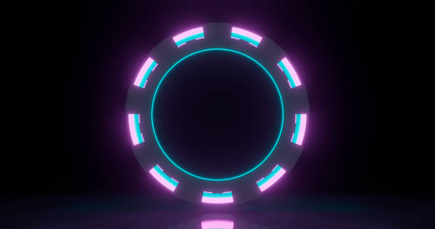 istock 3d rendering, abstract background, round portal, pink blue neon lights, virtual reality, circles, energy source, glowing rings, empty space, frame, ultraviolet spectrum 1285533410