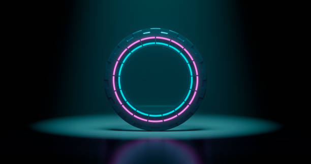 istock 3d rendering, abstract background, round portal, pink blue neon lights, virtual reality, circles, energy source, glowing rings, empty space, frame, ultraviolet spectrum 1285533433
