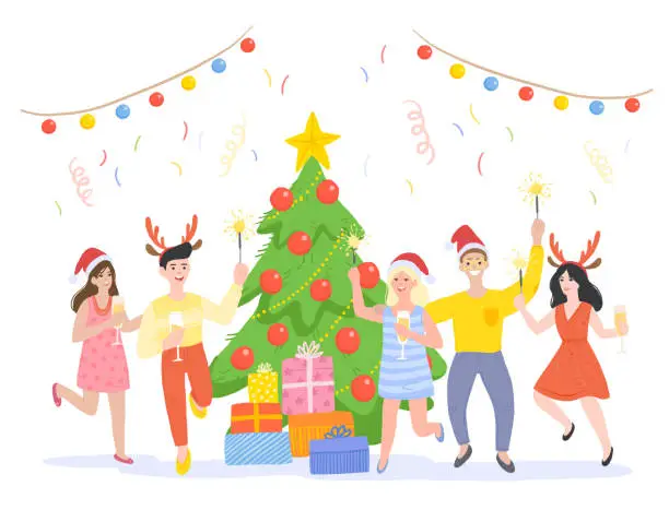 Vector illustration of New Year Holidays and Christmas Party Flat Illustration