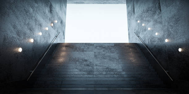 istock dark abstract concrete stairs with artificial light and daylight modern architecture rendering 3d illustration 1285536273