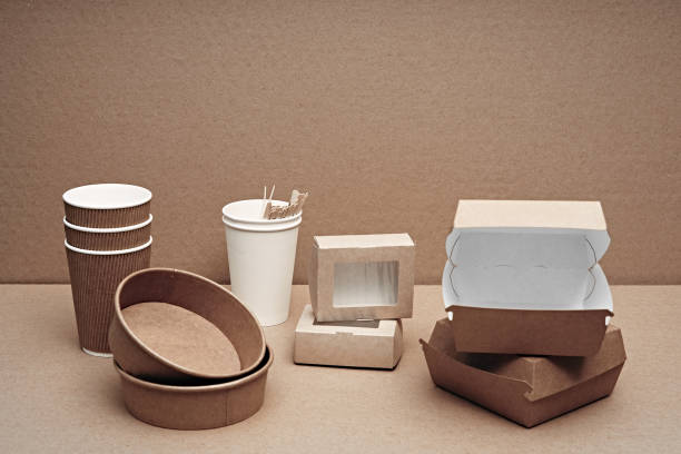 istock A set of paper and wood, environmentally friendly and biodegradable disposable tableware. Fast food, cafe. 1285545542