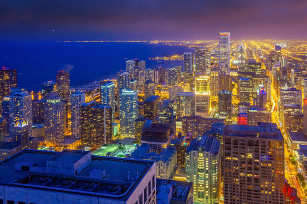 istock Downtown chicago skyline at sunset Illinois in USA 1285545742