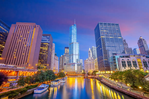 istock Downtown chicago skyline cityscape in USA 1285545747