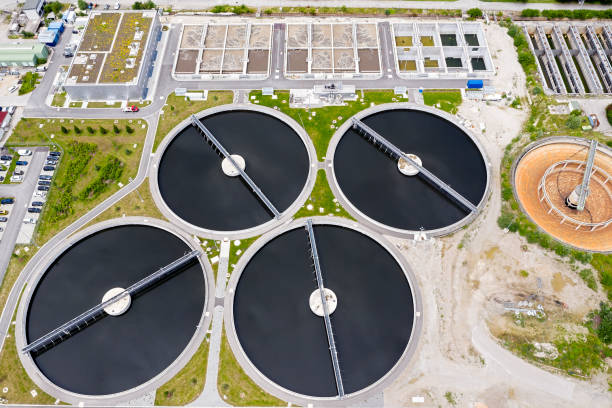 istock Aerial View of Water Purification Plant 1285546703