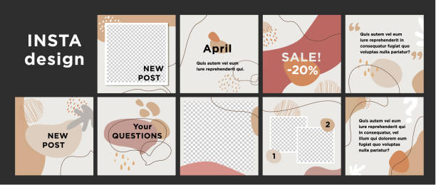 Instagram templates modern design for shops and blogs. Social media pack. Set of modern blog posts. For app, web mail digital display style. Minimal. beauty cards. feeding photos stock illustrations