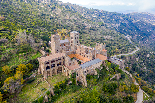 The Romanesque abbey of Sant Pere de Rodes in Cap de Creus Natural park. It is a former Benedictine monastery in the comarca of Alt Emporda, in the North East of Catalonia, Spain.
