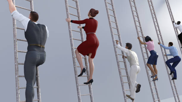 Climbing the Corporate Ladder Climbing the Corporate Ladder with Business People as Concept rat race stock pictures, royalty-free photos & images