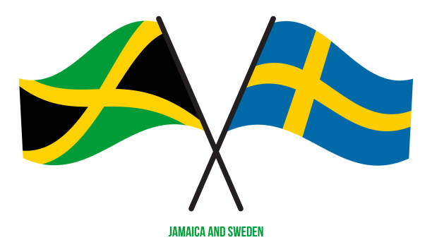bildbanksillustrationer, clip art samt tecknat material och ikoner med jamaica och sverige flaggor korsade och viftande platt stil. officiella proportion. korrekta färger. - welcome to jamaica