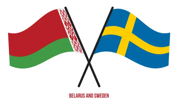 Vector illustration of Belarus and Sweden Flags Crossed And Waving Flat Style. Official Proportion. Correct Colors.