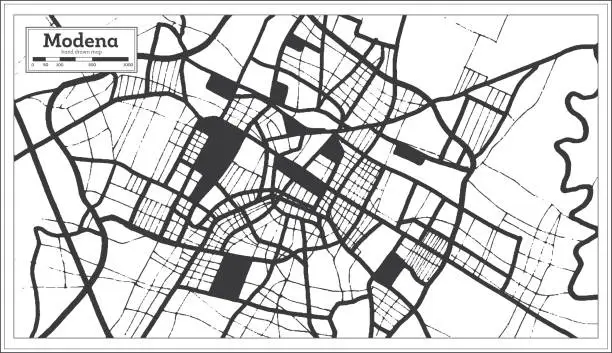 Vector illustration of Modena Italy City Map in Black and White Color in Retro Style. Outline Map.