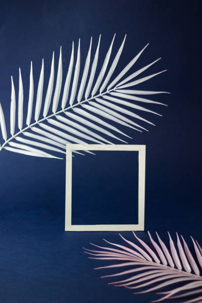istock Frame on a dark background with palm leaves. Minimalistic composition 1285574789