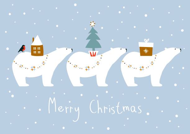 ilustraciones, imágenes clip art, dibujos animados e iconos de stock de ¡feliz navidad! tarjeta con osos polares - winter bear