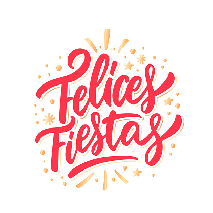 Felices Fiestas. Merry Christmas vector lettering greeting card. Vector illustration.