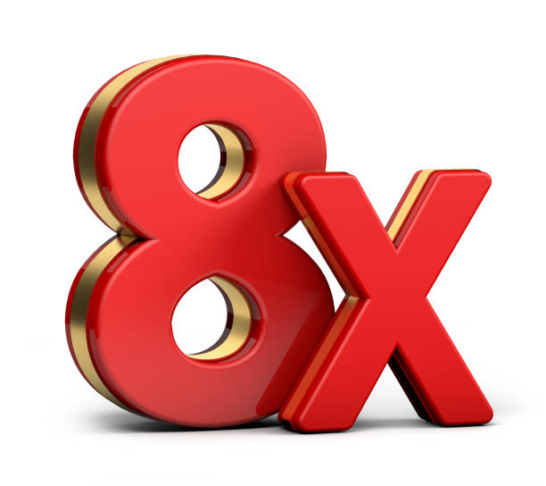 istock 8X gold and red letter isolated on a white background. 3D illustration. 1285583931