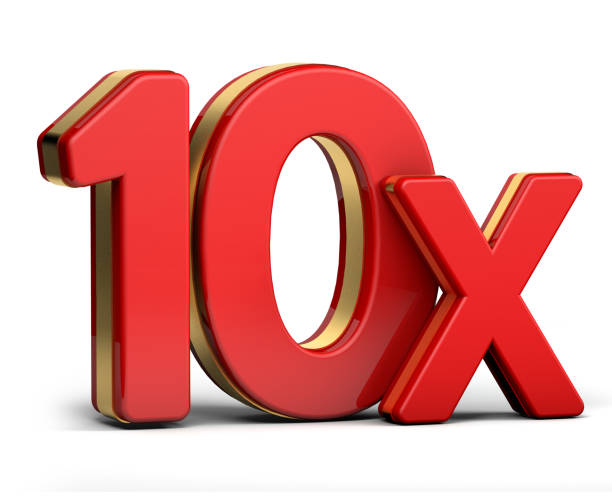 istock 10X gold and red letter isolated on a white background. 3D illustration. 1285583934