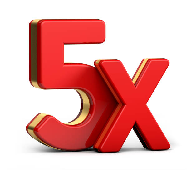 istock 5X gold and red letter isolated on a white background. 3D illustration. 1285583940