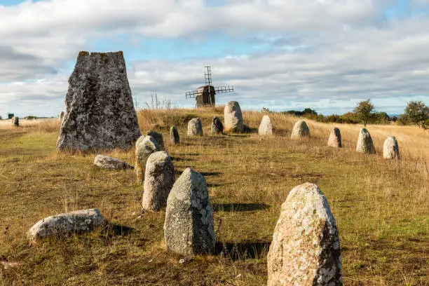Photo of Viking stone ship burial ground near the Swedisch village of Gettlinge