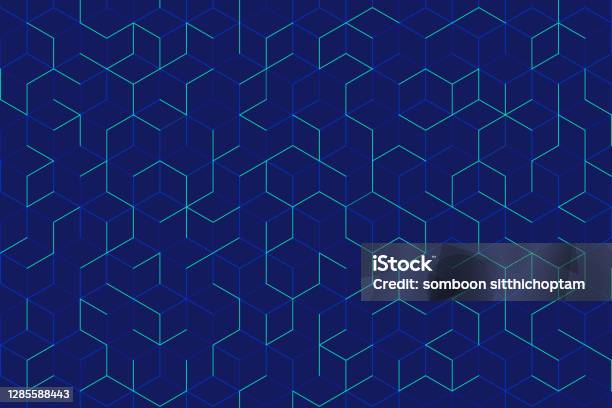 Abstract Green Cube Pattern On Dark Blue Background Modern Lines Square Mesh Simple Flat Geometric Design You Can Use For Cover Poster Banner Web Flyer Landing Page Print Ad Stock Illustration - Download Image Now
