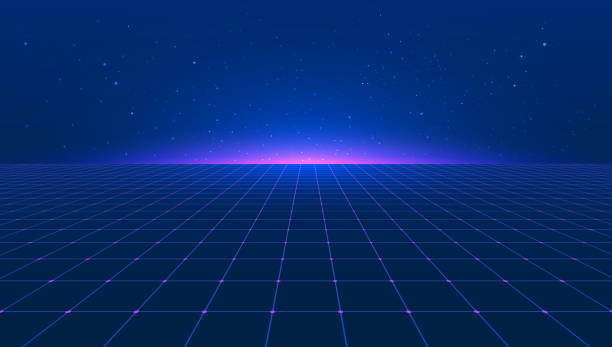 Abstract bright retro blue pink purple background futuristic landscape 1980s style. Vector illustration 80s party background . 80s Retro Sci-Fi background. Light perspective grid. vector art illustration