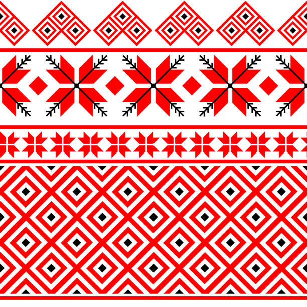 ilustrações, clipart, desenhos animados e ícones de padrão vetorial ornamental vermelho bordado nacional búlgaro - russian culture ornate pattern vector