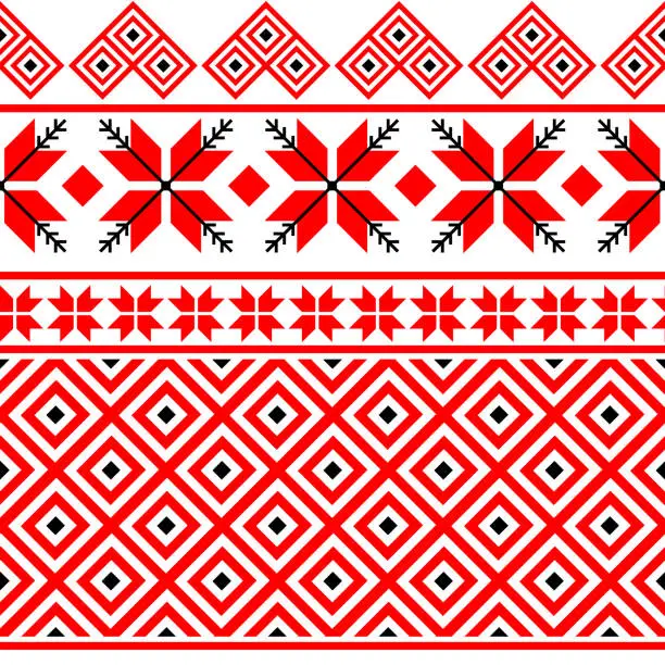 Vector illustration of Bulgarian balkan national embroidery red ornamental seamless vector pattern
