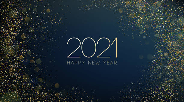 2021 New Year Abstract shiny color gold wave design element 2020 New year with Abstract shiny color gold wave design element and glitter effect on dark background. For Calendar, poster design holiday event stock illustrations