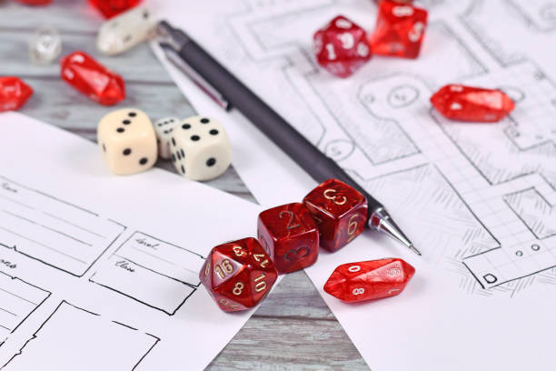 istock Red tabletop role playing RPG game dices sheet 1285593336