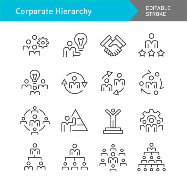 ikony hierarchii korporacyjnej — seria wierszy — edytowalny obrys - meeting community board room leadership stock illustrations