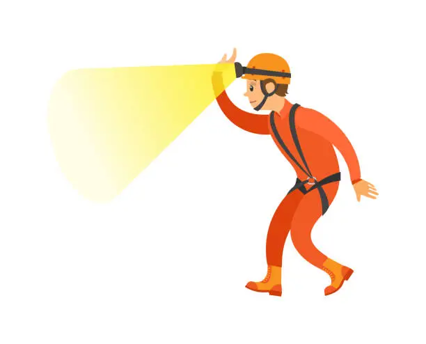 Vector illustration of Male in Orange Suit and Helmet, Activity Vector