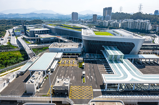 Drone view of Liantang Port / Heung Yuen Wai Boundary Control Point in Hong Kong