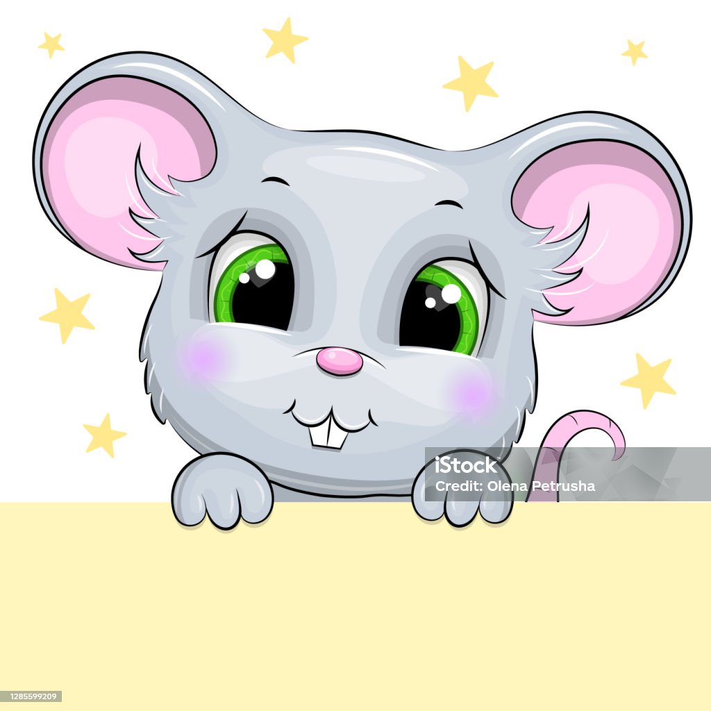 Ilustración de Lindo Ratón De Bebé De Dibujos Animados Con Grandes Ojos  Verdes y más Vectores Libres de Derechos de Animal - iStock