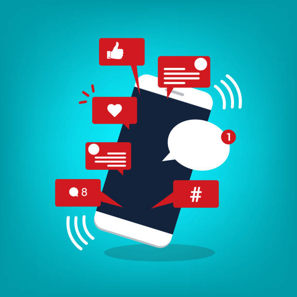 istock Viral content, social activity and smm - likes, shares and comments popping up on the mobile screen. Vector illustration 1285603695