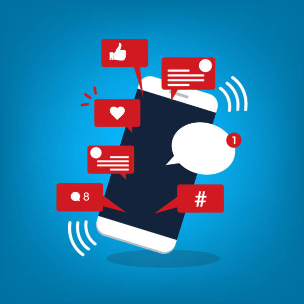 istock Viral content, social activity and smm - likes, shares and comments popping up on the mobile screen. Vector illustration 1285603741