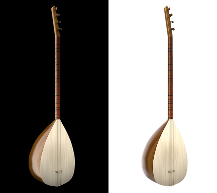 Side view of baglama saz with black and white variations 3d rendering