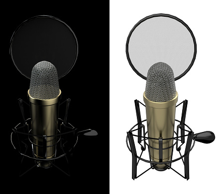 Professional music recording micrphone view from upper angle with black and white variations 3d rendering