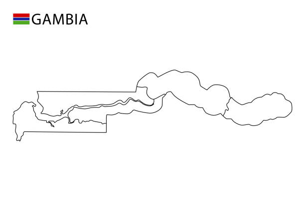 gambia karte, schwarz und weiß detaillierte umrissregionen des landes. - senegal africa vector illustration and painting stock-grafiken, -clipart, -cartoons und -symbole